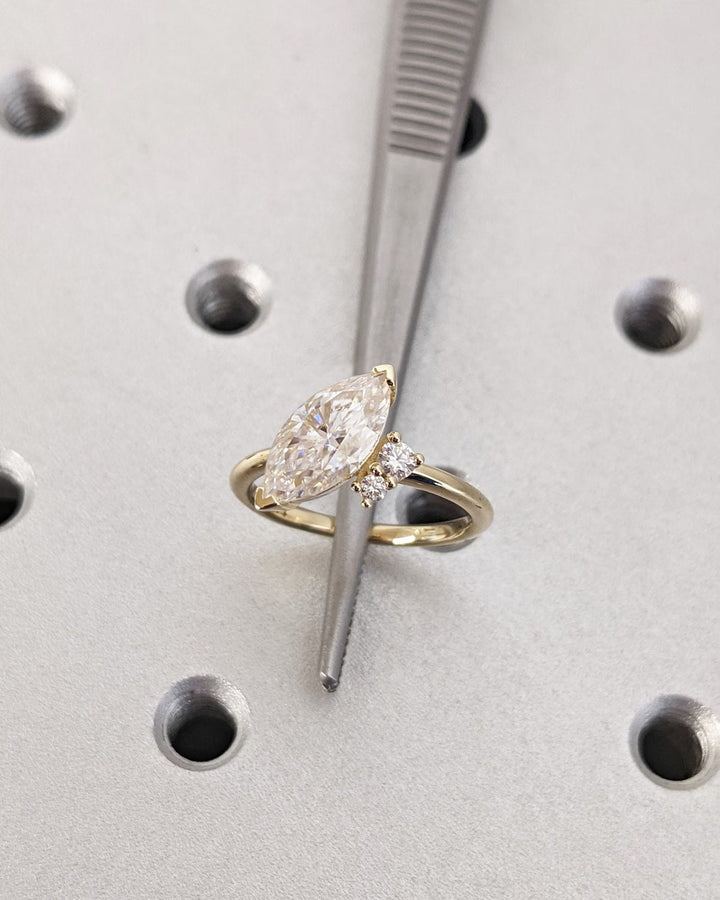 1.0CT Asymmetrical Marquise Cut Cluster Lab Grown Diamond Engagement Ring For Women