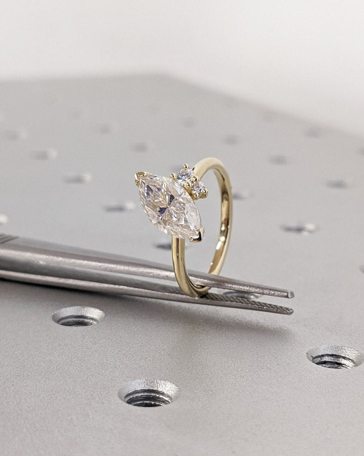 1.0CT Asymmetrical Marquise Cut Cluster Lab Grown Diamond Engagement Ring For Women