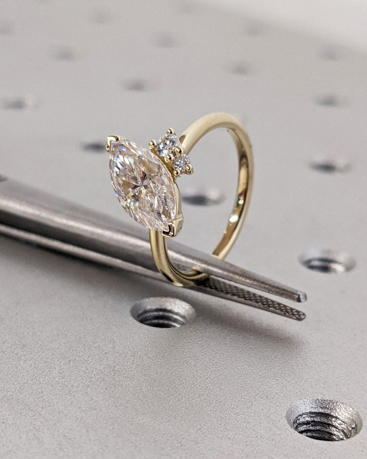 1.0CT Asymmetrical Marquise Cut Cluster Lab Grown Diamond Engagement Ring For Women