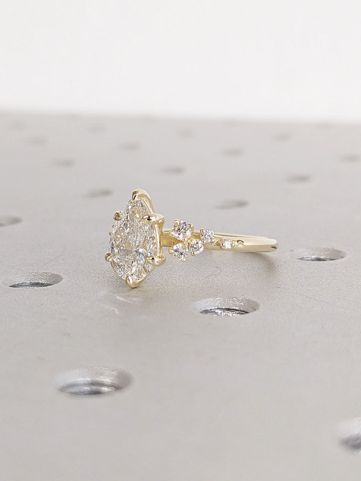 1.50CT Pear Cut Cluster Lab Grown Diamond Engagement Ring For Women