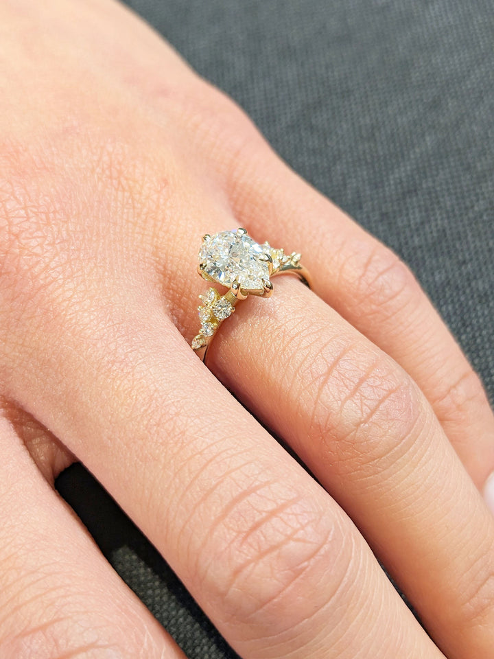 1.50CT Pear Cut Cluster Lab Grown Diamond Engagement Ring For Women