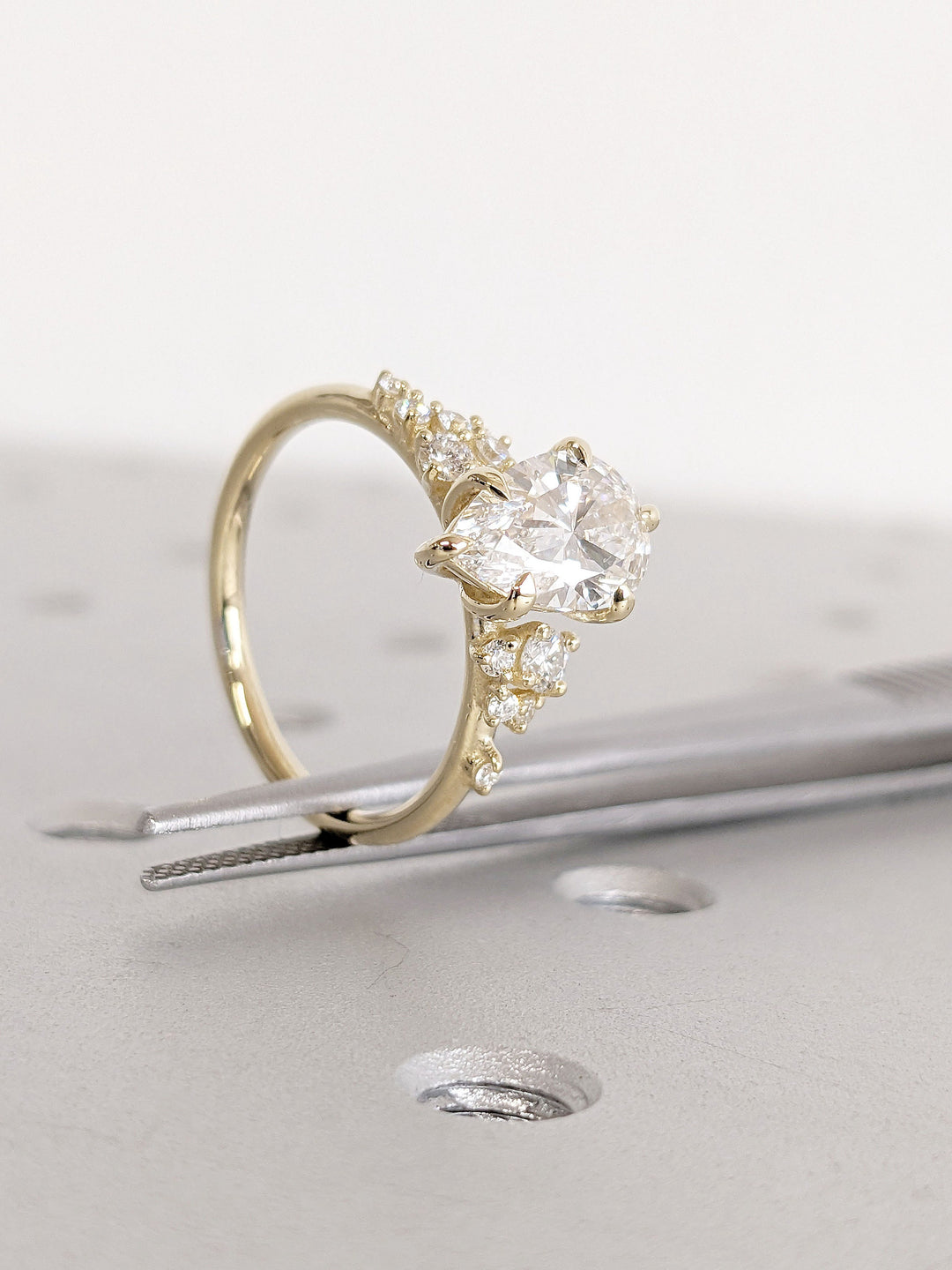 1.50CT Pear Cut Cluster Lab Grown Diamond Engagement Ring For Women
