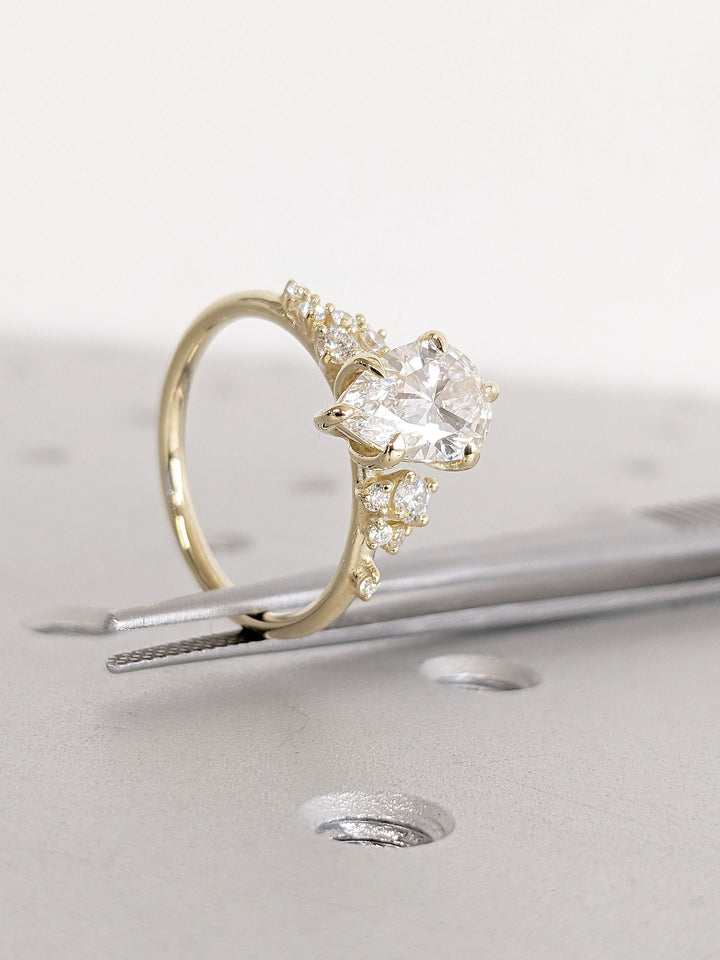 1.50CT Pear Cut Cluster Lab Grown Diamond Engagement Ring For Women