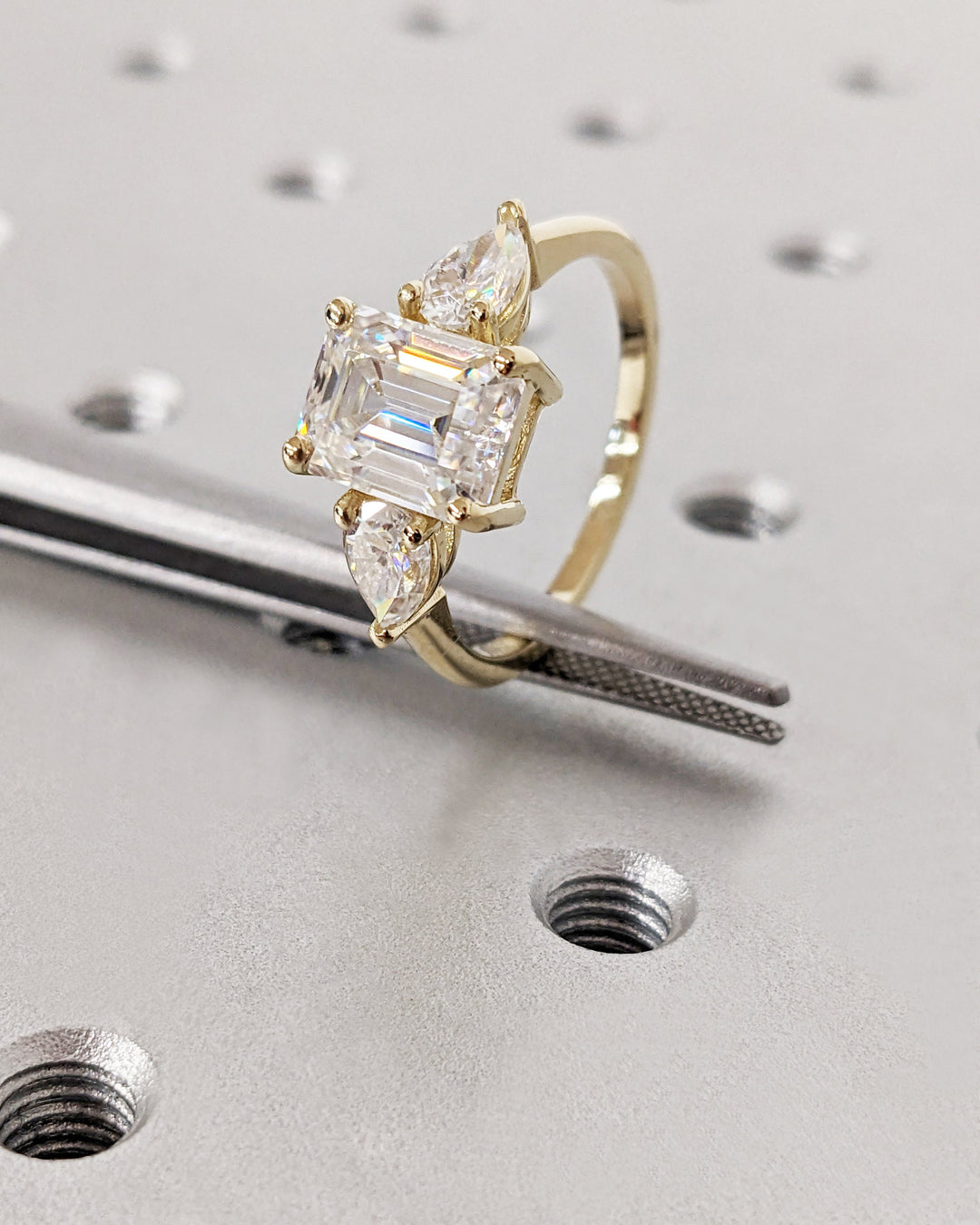 3.50CT Emerald Cut 3 Stone Diamond Lab Grown Engagement Ring For Women