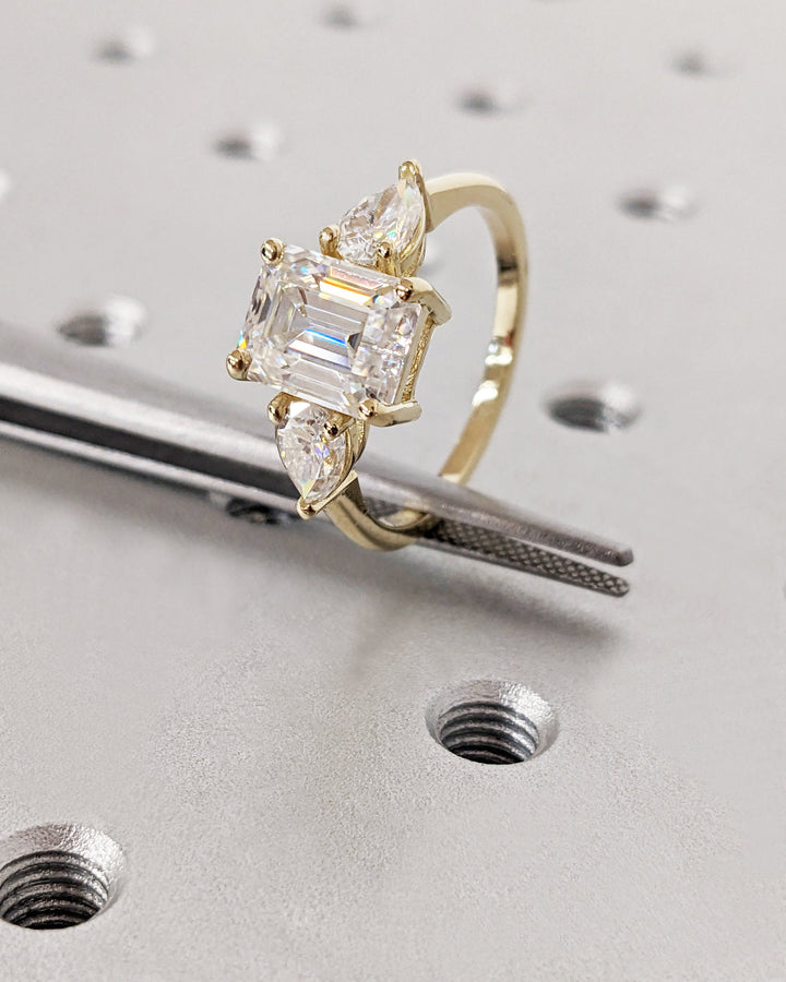 3.50CT Emerald Cut 3 Stone Diamond Lab Grown Engagement Ring For Women