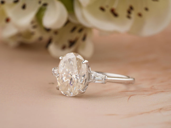 3.0CT Oval Cut 3 Stone Lab Grown Diamond Engagement Ring For Women