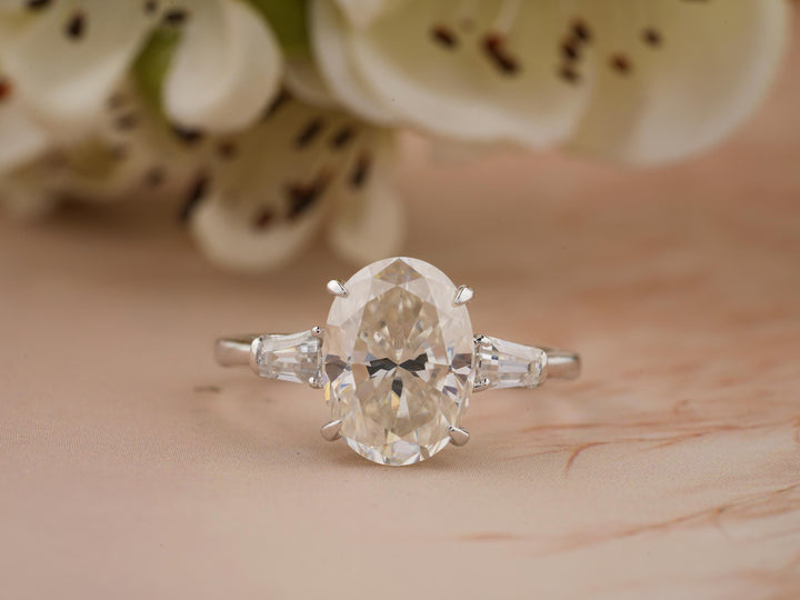 3.0CT Oval Cut 3 Stone Lab Grown Diamond Engagement Ring For Women