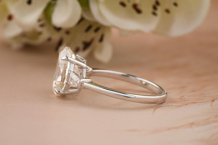 3.0CT Oval Cut 3 Stone Lab Grown Diamond Engagement Ring For Women