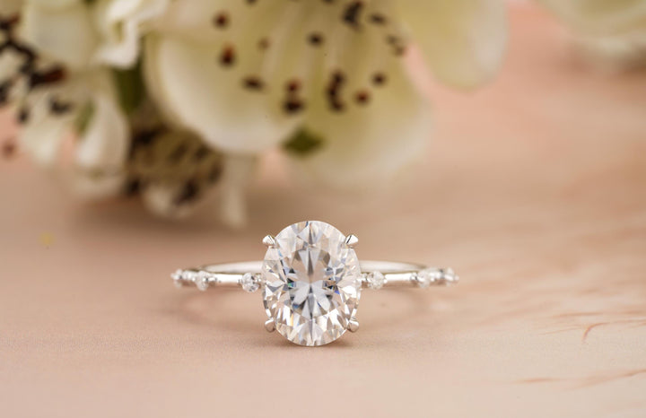 2.0CT Oval Cut Petite Pave Lab Grown Diamond Engagement Ring For Women