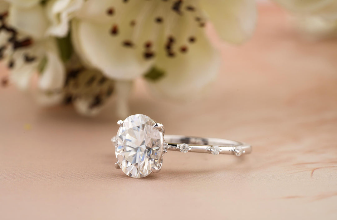 2.0CT Oval Cut Petite Pave Lab Grown Diamond Engagement Ring For Women
