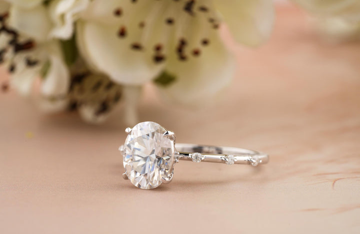2.0CT Oval Cut Petite Pave Lab Grown Diamond Engagement Ring For Women