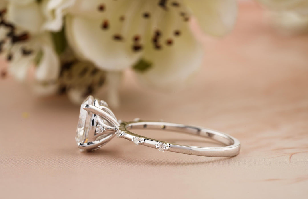 2.0CT Oval Cut Petite Pave Lab Grown Diamond Engagement Ring For Women