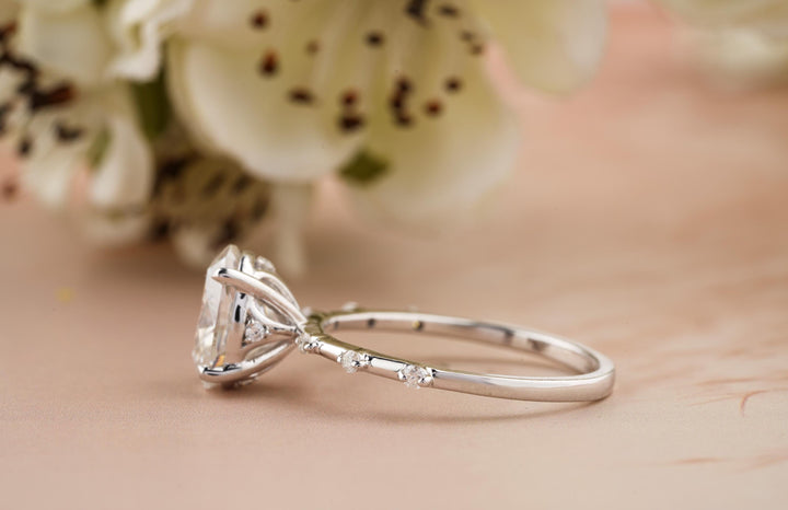 2.0CT Oval Cut Petite Pave Lab Grown Diamond Engagement Ring For Women