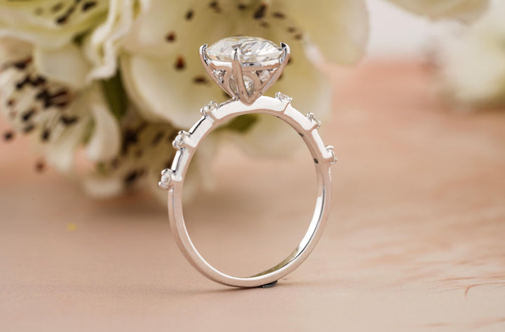 2.0CT Oval Cut Petite Pave Lab Grown Diamond Engagement Ring For Women