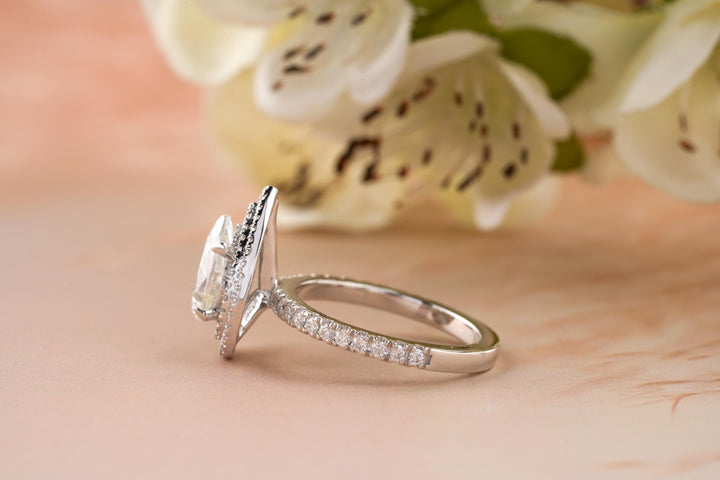 1.50CT Pear Cut Double Halo Cut Lab Grown Diamond Engagement Ring
