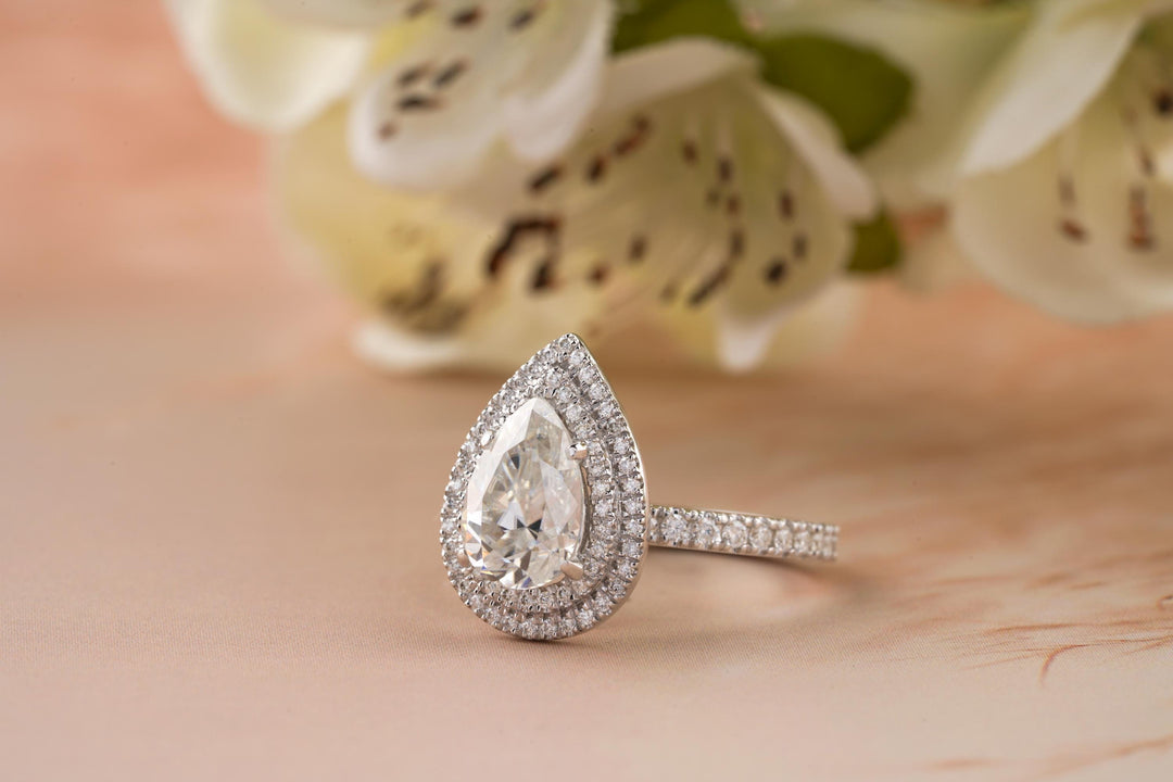 1.50CT Pear Cut Double Halo Cut Lab Grown Diamond Engagement Ring