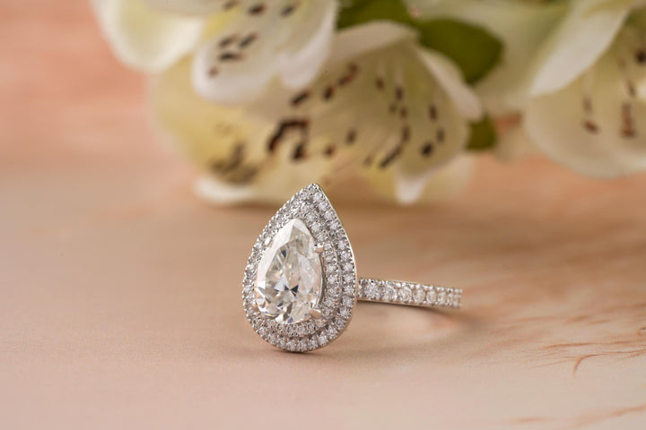 1.50CT Pear Cut Double Halo Cut Lab Grown Diamond Engagement Ring