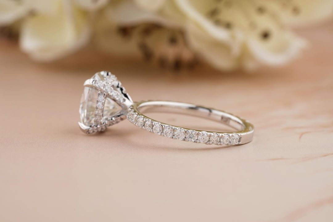 3.0CT Round Cut Pave Lab Grown Diamond Hidden Halo Engagement Ring For Women