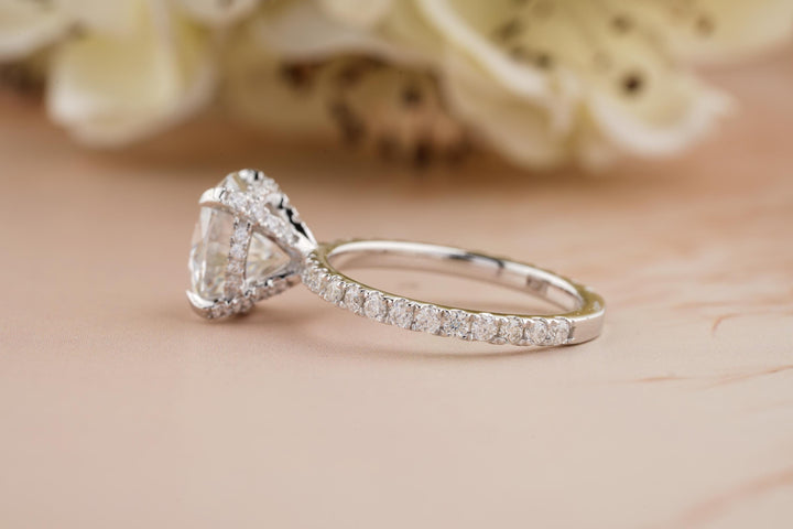3.0CT Round Cut Pave Lab Grown Diamond Hidden Halo Engagement Ring For Women