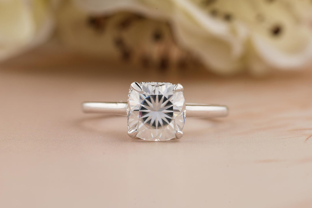 2.0CT Cushion Cut Hidden Halo Lab Grown Diamond Engagement Ring For Women
