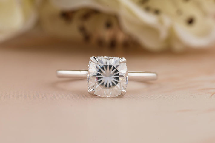 2.0CT Cushion Cut Hidden Halo Lab Grown Diamond Engagement Ring For Women