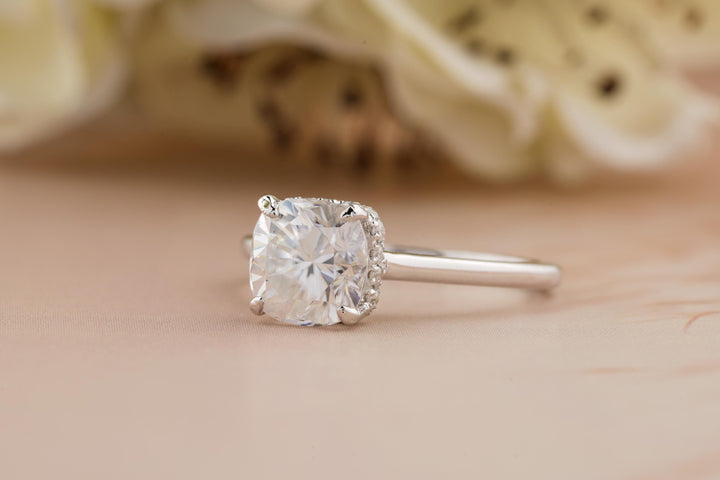 2.0CT Cushion Cut Hidden Halo Lab Grown Diamond Engagement Ring For Women