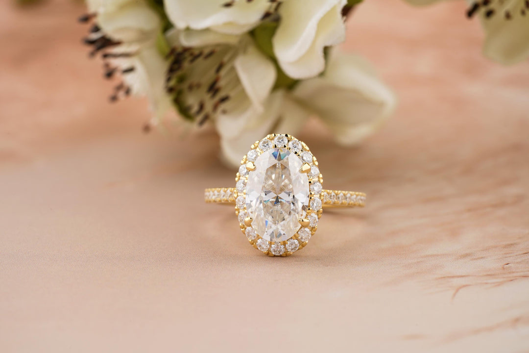 3.50CT Oval Cut Halo Lab Grown Diamond Pave Engagement Ring For Her