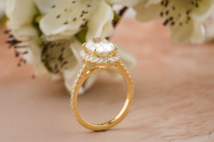 3.50CT Oval Cut Halo Lab Grown Diamond Pave Engagement Ring For Her