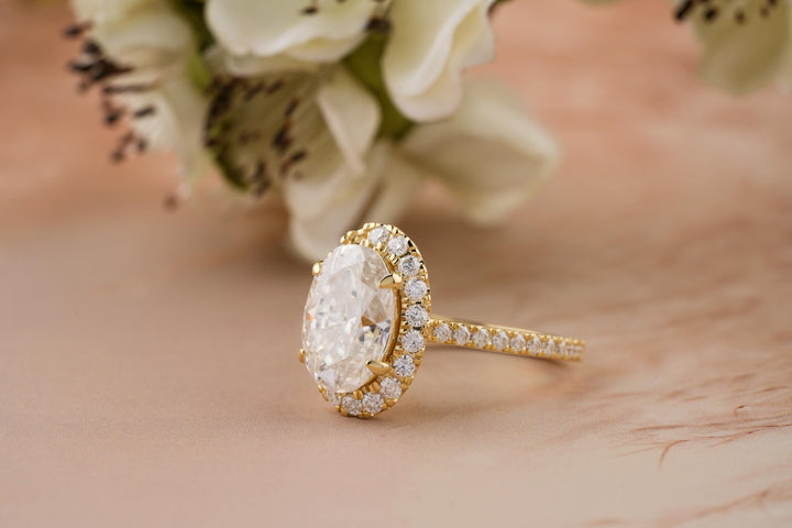 3.50CT Oval Cut Halo Lab Grown Diamond Pave Engagement Ring For Her