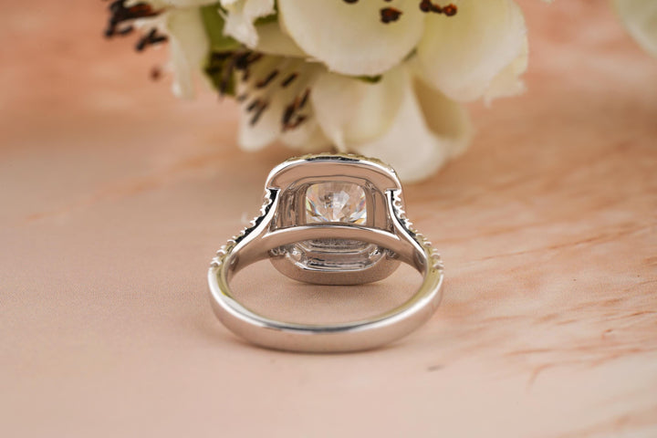 2.0CT Cushion Cut Double Halo Lab Grown Diamond Engagement Ring For Women
