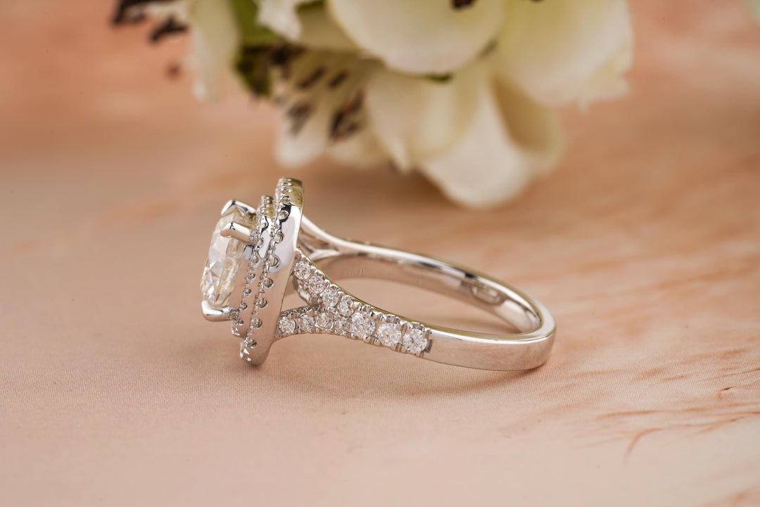 2.0CT Cushion Cut Double Halo Lab Grown Diamond Engagement Ring For Women