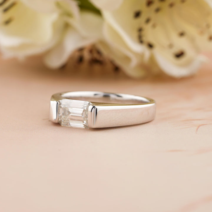 0.50CT East West Emerald Cut Solitaire Lab Grown Diamond Engagement Ring For Women