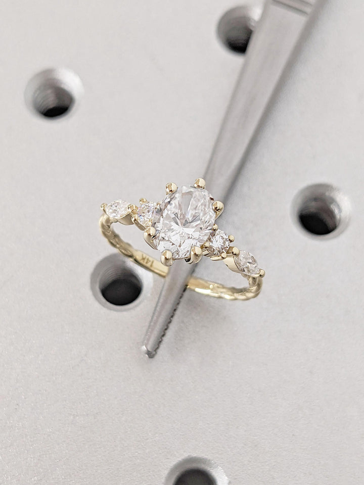 1.0CT Oval Cut Cluster Lab Grown Diamond Engagement Ring For Women