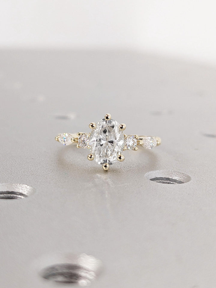 1.0CT Oval Cut Cluster Lab Grown Diamond Engagement Ring For Women