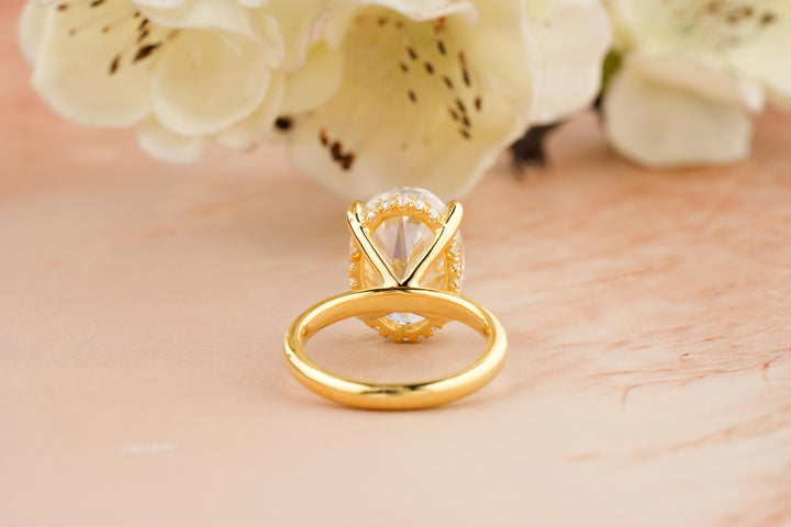 5.0CT Oval Cut Lab Grown Hidden Halo Diamond Engagement Ring For Women