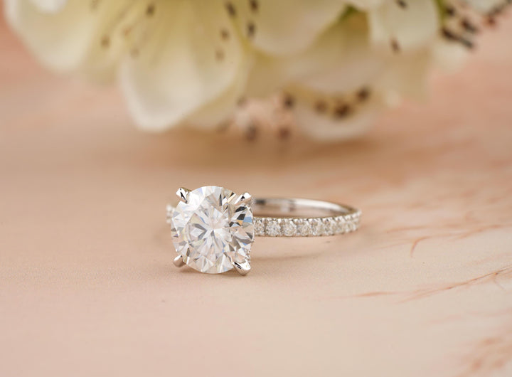 1.50CT Round Cut Hidden Halo Lab Grown Diamond Pave Engagement Ring For Women