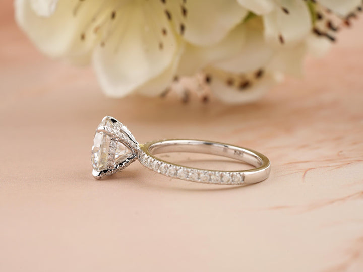 1.50CT Round Cut Hidden Halo Lab Grown Diamond Pave Engagement Ring For Women