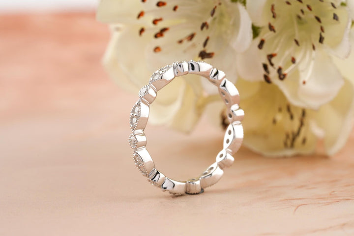 0.6CT Round Cut Vintage CVD EF/VVS Diamond Wedding Band For Women - Doozy Diamonds