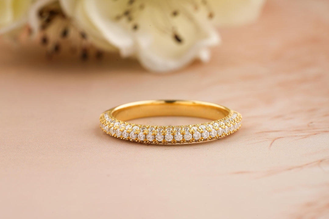 0.7CT Round Cut 3 Side Pave CVD EF/VVS Diamond Wedding Band For Women