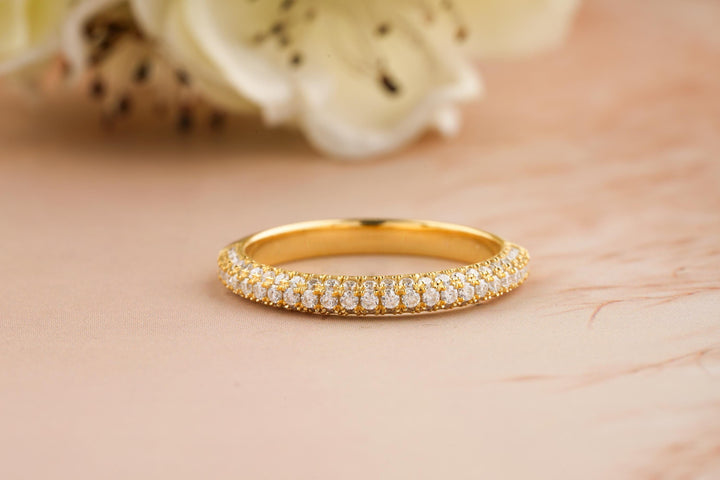 0.7CT Round Cut 3 Side Pave CVD EF/VVS Diamond Wedding Band For Women