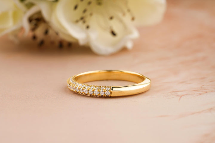 0.7CT Round Cut 3 Side Pave CVD EF/VVS Diamond Wedding Band For Women