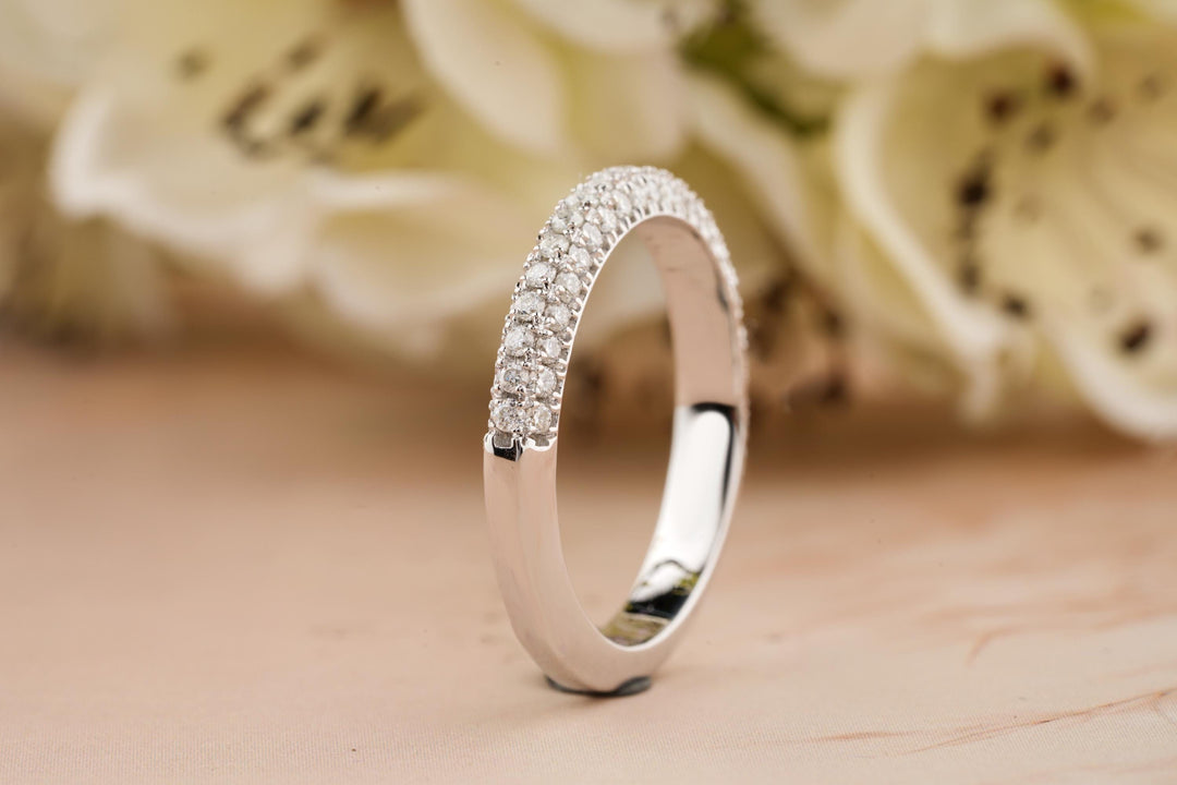 0.7CT Round Cut 3 Side Pave CVD EF/VVS Diamond Wedding Band For Women