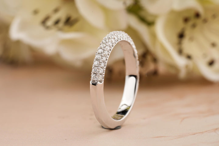 0.7CT Round Cut 3 Side Pave CVD EF/VVS Diamond Wedding Band For Women