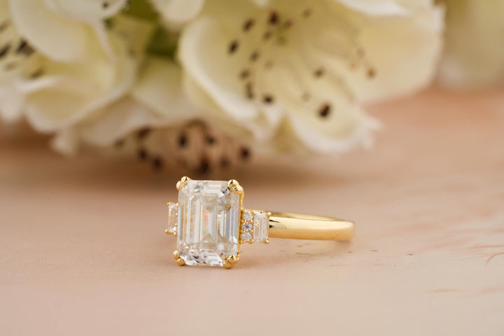 2.50CT Emerald Cut 3 Stone Lab Grown Diamond Engagement Ring For Women
