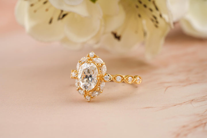 1.50CT Oval Cut Vintage Cut Lab Grown Diamond Engagement Ring
