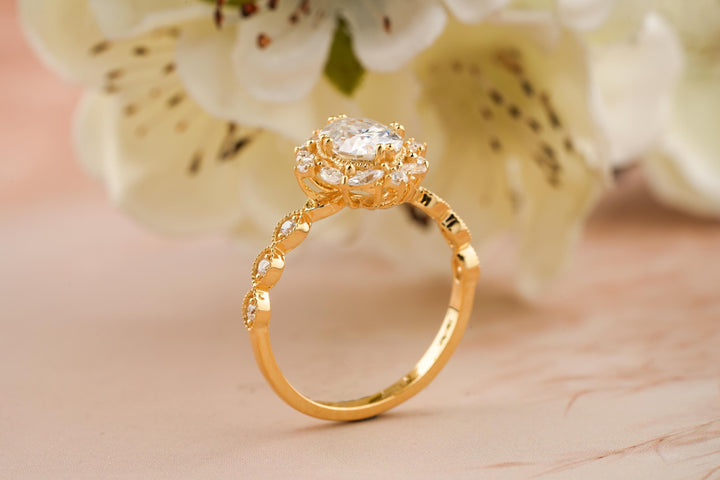 1.50CT Oval Cut Vintage Cut Lab Grown Diamond Engagement Ring