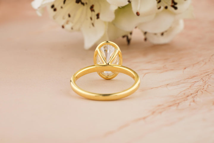 2.50CT Elongated Oval Cut Bezel Set Lab Grown Diamond Engagement Ring For Women