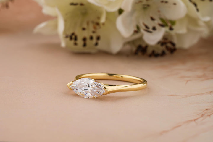 2.0CT East West Marquise Cut Half Bezel Lab Grown Diamond Engagement Ring For Her