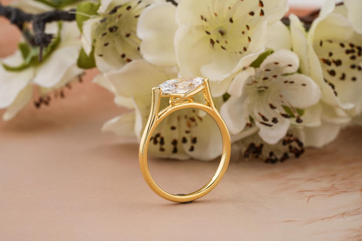 2.0CT East West Marquise Cut Half Bezel Lab Grown Diamond Engagement Ring For Her