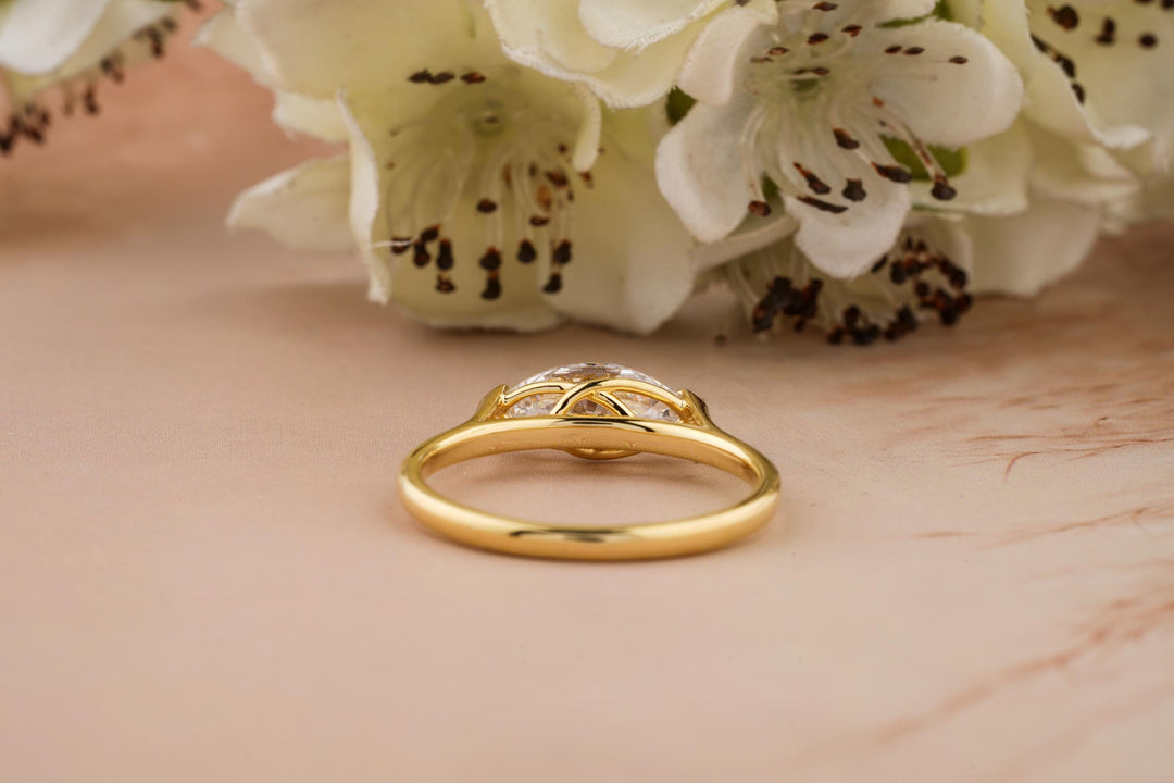 2.0CT East West Marquise Cut Half Bezel Lab Grown Diamond Engagement Ring For Her